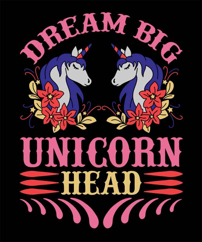 Grafika na koszulkę: Dream Big Unicorn Head – Marzenia o Jednorożcach