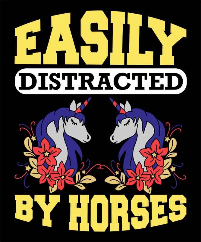 Grafika na koszulkę: Easily Distracted by Horses – Zabawny Motyw z Jednorożcem
