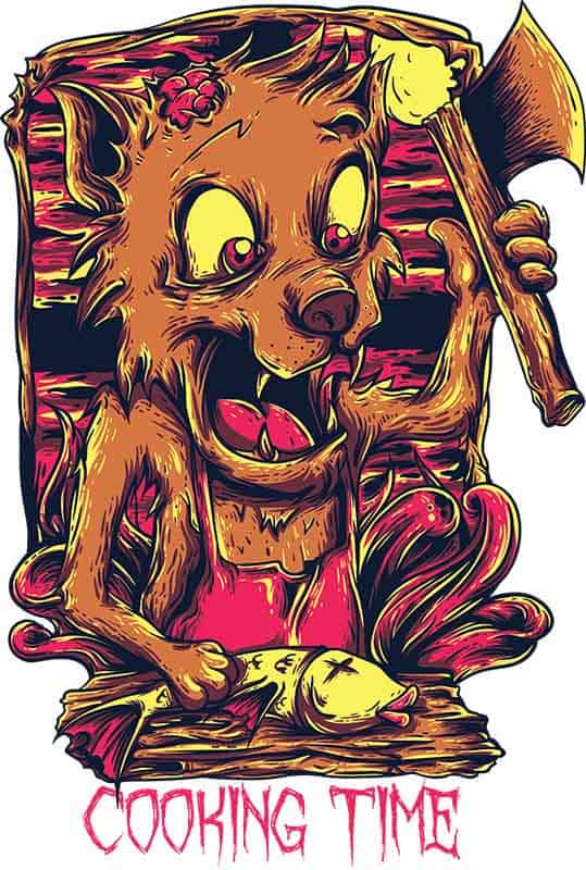 Grafika na koszulkę "Cooking Time" - oryginalny komiksowy styl, zabawny wilk