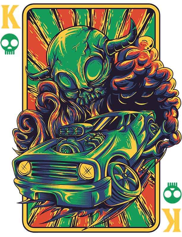 Grafika na koszulkę "Demon i Muscle Car" - styl retro, dynamiczny wzór