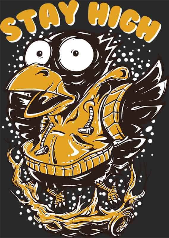 Grafika na koszulkę "Stay High" - zabawny ptak w bluzie, streetwearowy styl