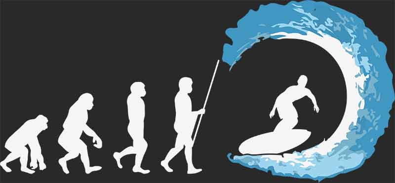 Grafika na koszulkę - Ewolucja Surfera, surfing, fala, retro