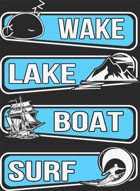 Grafika na koszulkę - Wake Lake Boat Surf, sporty wodne, jezioro, retro