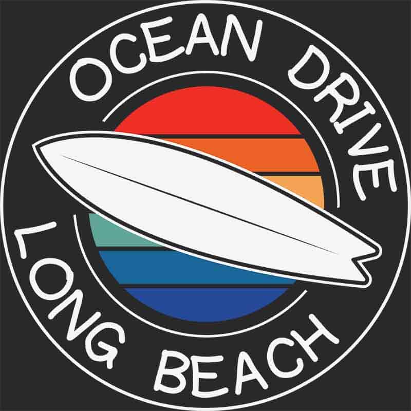 Grafika na koszulkę - Ocean Drive Long Beach, deska surfingowa, retro styl