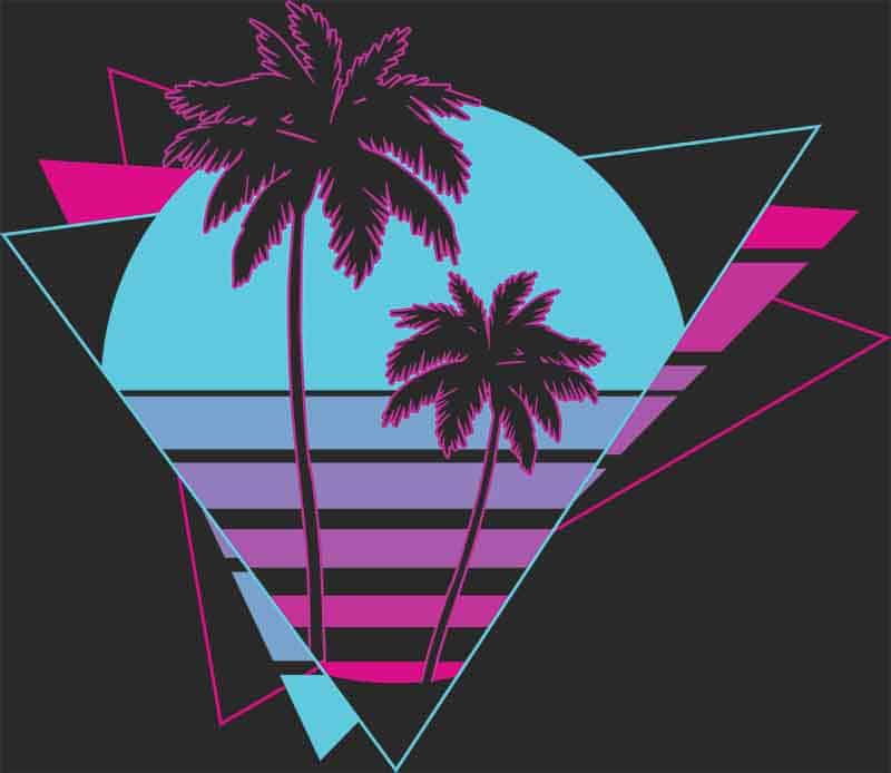 Grafika na koszulkę - Palmy, geometryczne wzory, styl retro neon