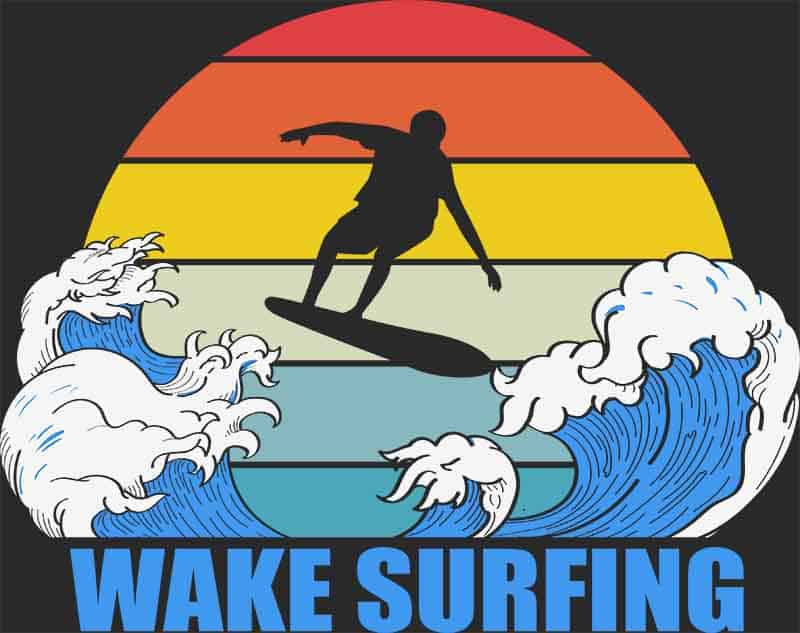 Grafika na koszulkę - Wake Surfing, surfer na fali, retro styl