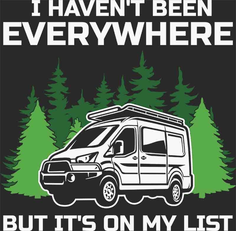 Grafika na koszulkę - I Haven't Been Everywhere, But It's On My List, campervan, las