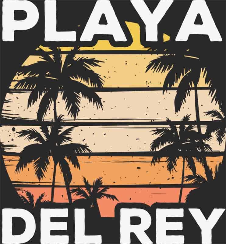 Grafika na koszulkę - Playa Del Rey, zachód słońca, palmy, plaża