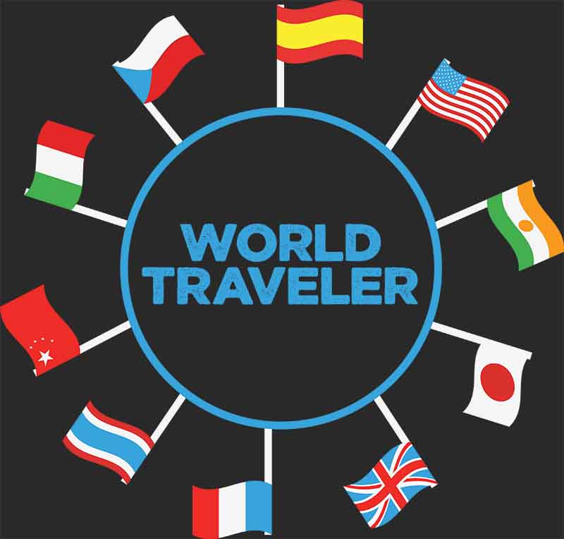 Grafika na koszulkę - World Traveler, flagi świata, podróże