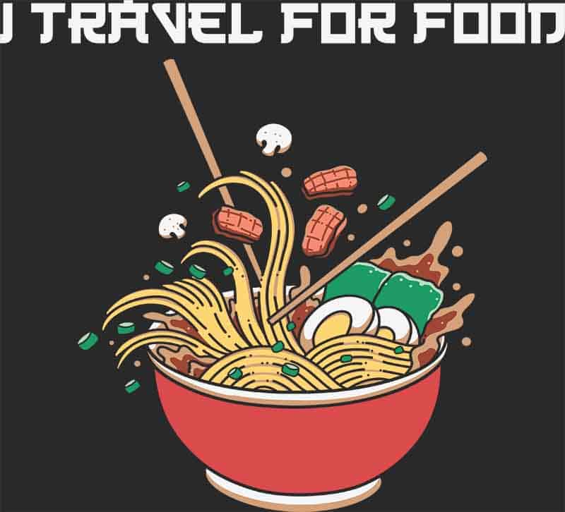 Grafika na koszulkę - "I Travel for Food" - Ramen Bowl