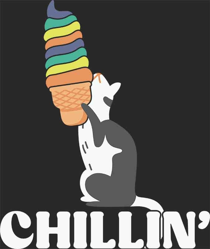 Grafika na koszulkę - "Chillin' with Ice Cream" - Kot z Lodami