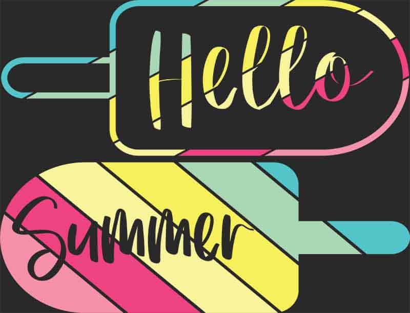 Grafika na koszulkę - "Hello Summer" - Kolorowe Lody na Patyku
