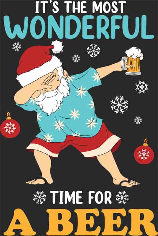 Zabawna grafika na koszulkę - Święty Mikołaj Dabbing z Piwem