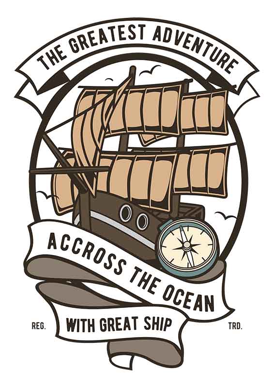 Grafika na koszulkę „The Greatest Adventure Across the Ocean” – Styl vintage z motywem statku