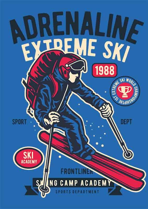 Grafika na koszulkę „Adrenaline Extreme Ski” – Styl sportowy dla miłośników narciarstwa