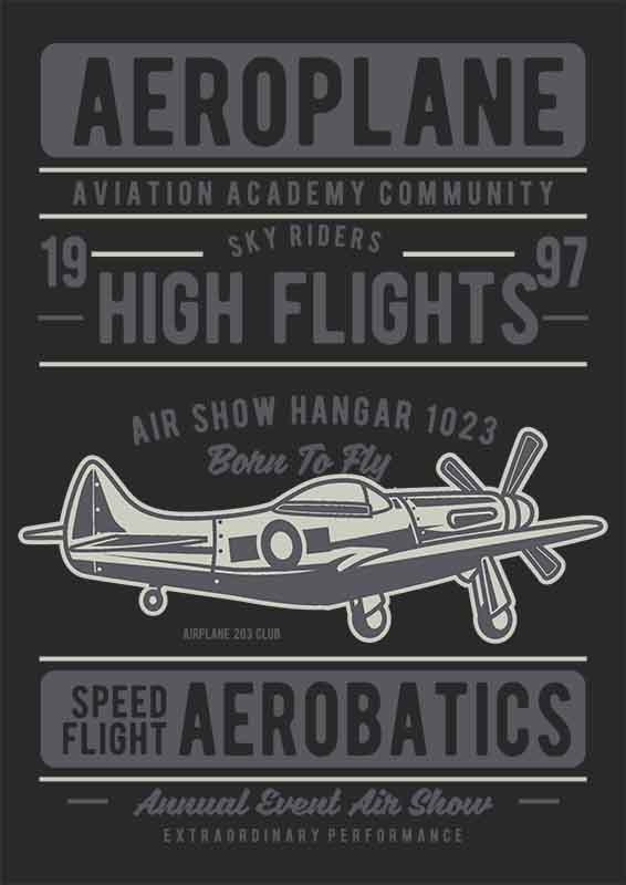 Grafika na koszulkę „Aeroplane High Flights” – Dla fanów lotnictwa i pokazów lotniczych