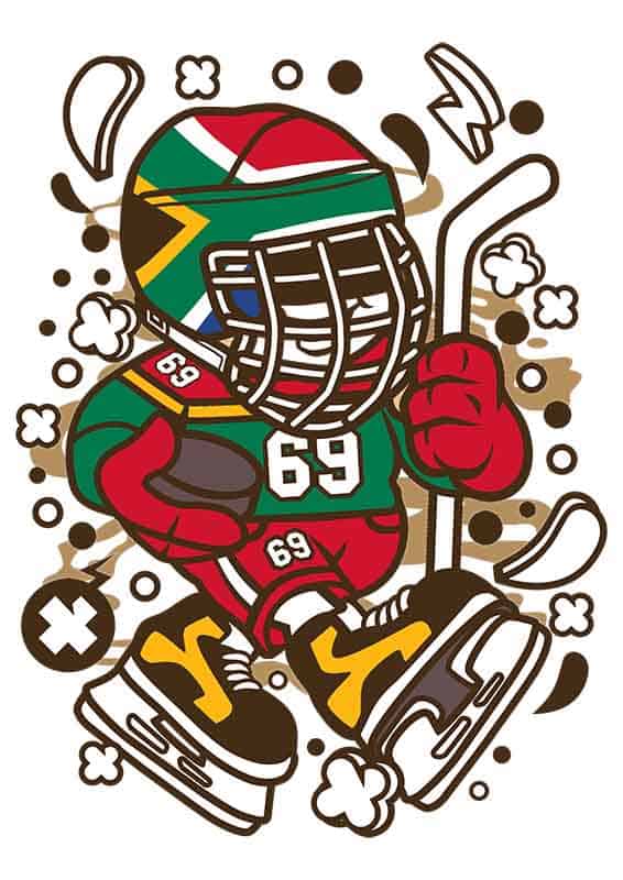 Zabawna grafika na koszulkę „African Hockey Kid” – Dla miłośników hokeja w stylu kreskówkowym