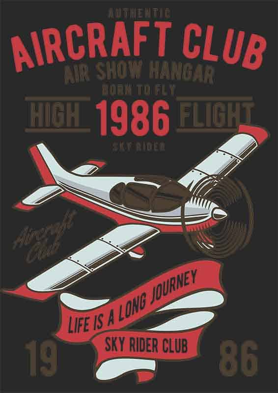 Grafika na koszulkę „Aircraft Club High Flight 1986” – Dla miłośników lotnictwa i pokazów powietrznych