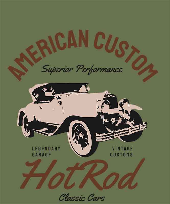 Grafika na koszulkę „American Custom Hot Rod” – Dla fanów klasycznych samochodów