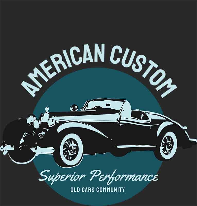 Grafika na koszulkę „American Custom – Old Cars Community” – Dla miłośników klasycznych aut