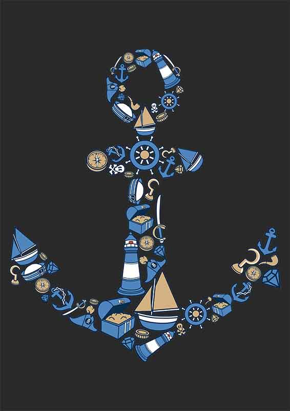 Grafika na koszulkę „Anchor Nautical Symbols” – Idealna dla miłośników morza i żeglarstwa