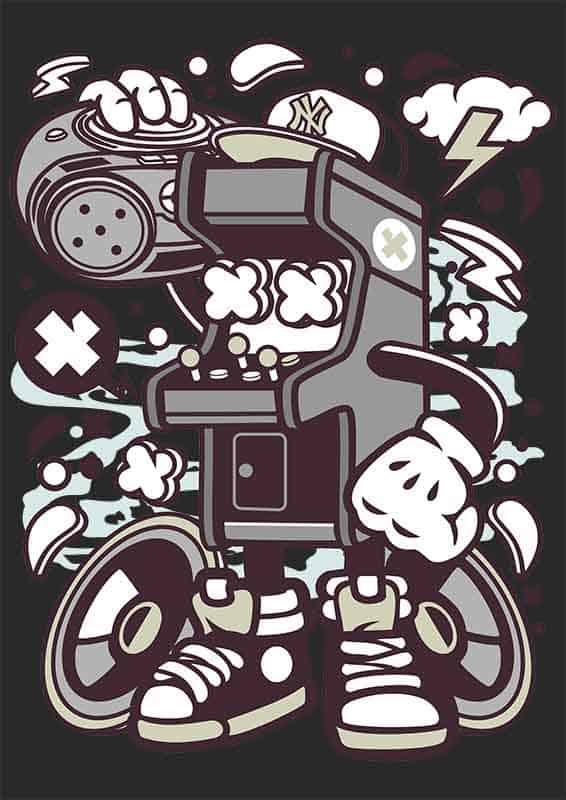 Zabawna grafika na koszulkę „Arcade Game Boombox” – Styl retro dla fanów gier i muzyki