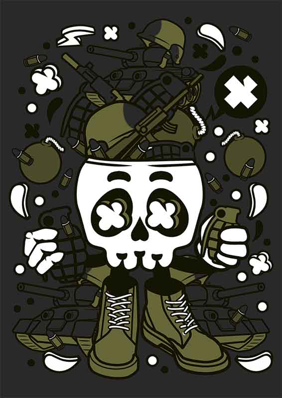 Zabawna grafika na koszulkę „Army Skull Head” – Wojskowy styl z charakterem
