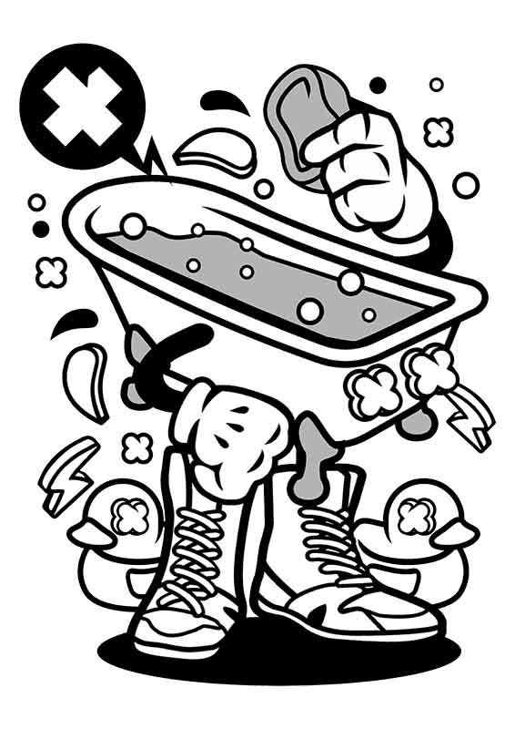 Grafika na koszulkę – Bathtub, komiksowy motyw z wanną