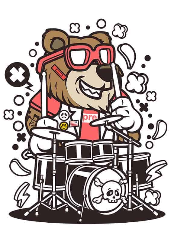 Grafika na koszulkę – Bear Drummer, niedźwiedź perkusista
