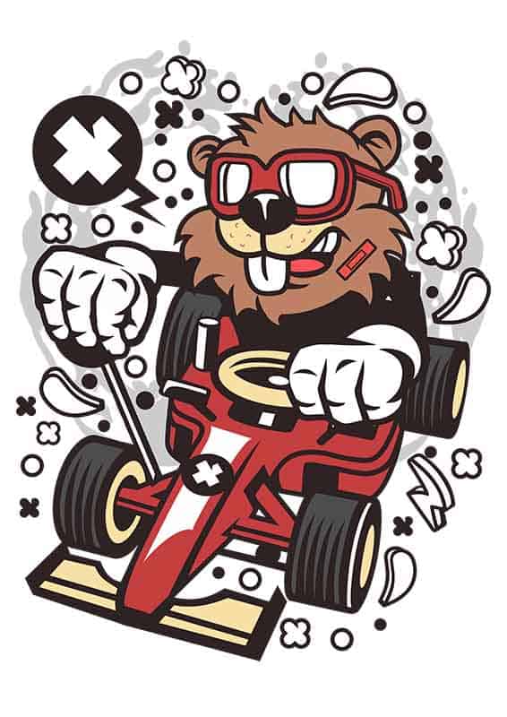 Grafika na koszulkę – Beaver Racer, bóbr na wyścigowym gokarcie