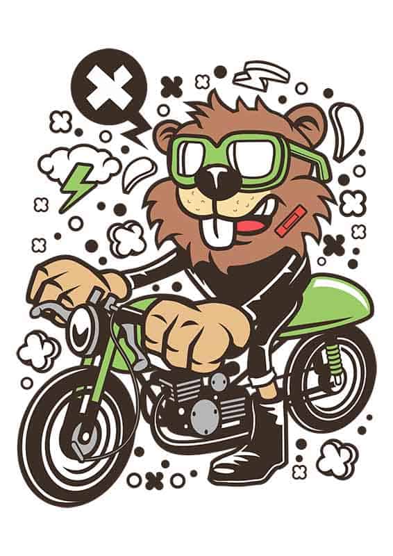 Grafika na koszulkę – Beaver Racer, bóbr na motocyklu
