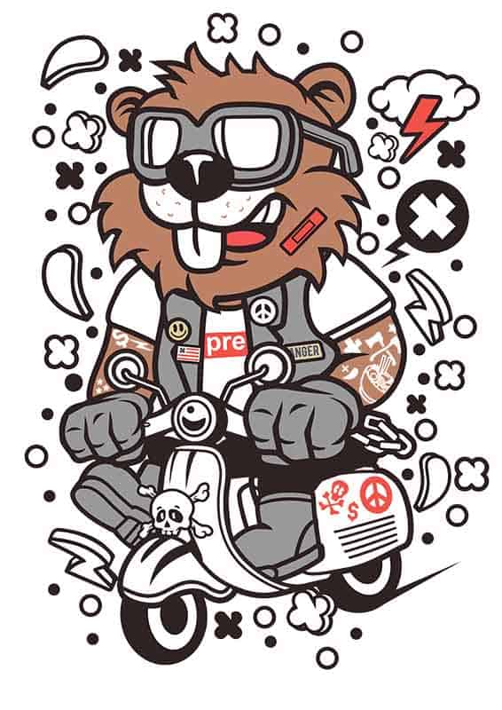 Grafika na koszulkę – Beaver Scooterist, bóbr na skuterze