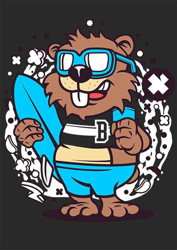 Grafika na koszulkę z zabawnym bobrem surferem