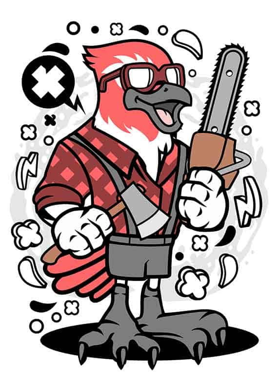 Grafika na koszulkę z ptakiem drwalem – styl komiksowy