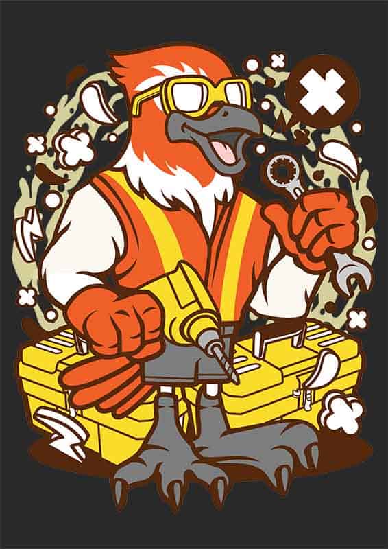 Grafika na koszulkę z ptakiem mechanikiem – styl komiksowy