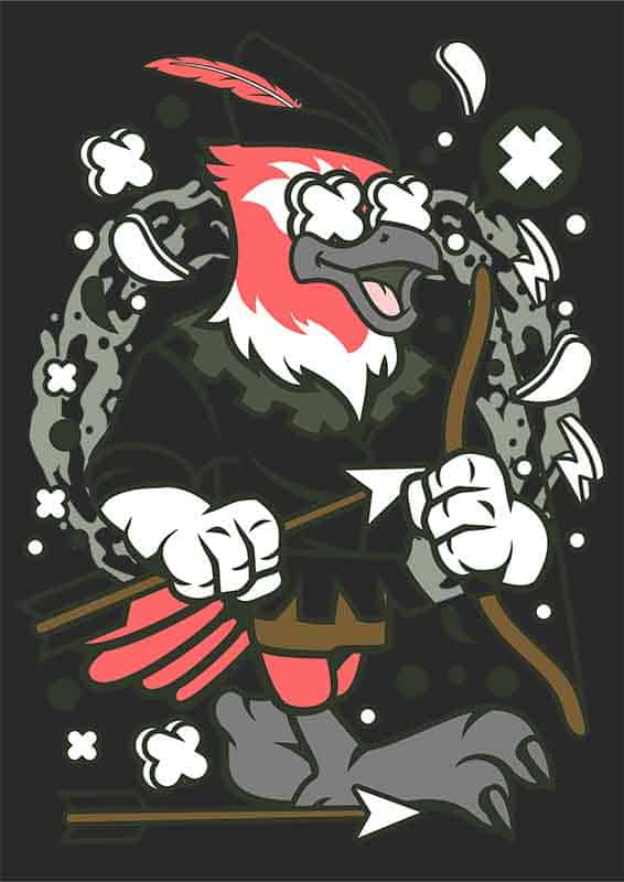 Grafika na koszulkę z ptakiem Robin Hoodem – styl komiksowy