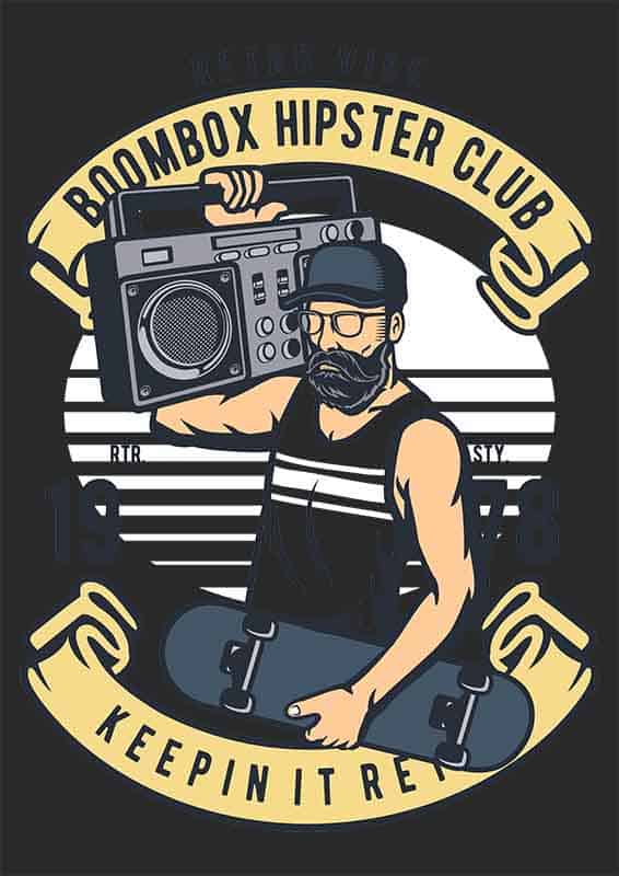 Grafika na koszulkę "Boombox Hipster Club" – styl retro