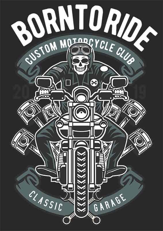 Grafika na koszulkę "Born to Ride" – Czaszka i Motocykl