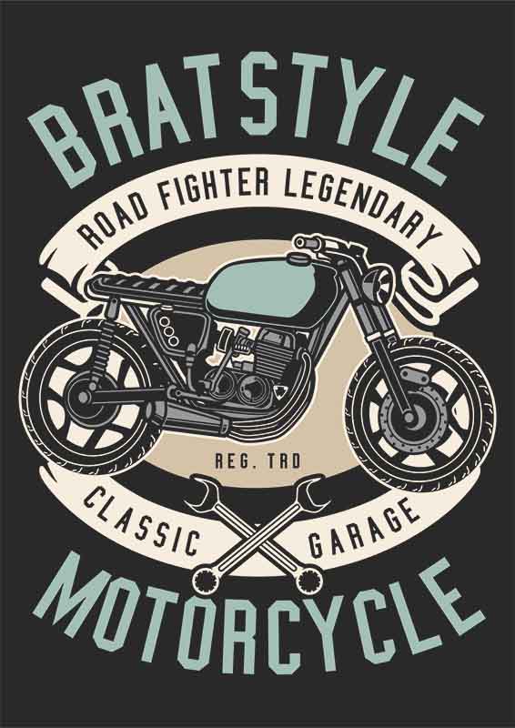 Grafika na koszulkę "Brat Style" – Motocykl w stylu retro