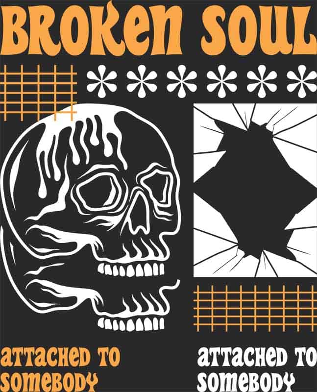 Grafika na koszulkę "Broken Soul" – Czaszka i mroczne motywy