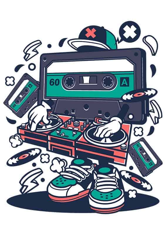 Grafika na koszulkę "Cassette Disk Jockey" – Stylowy DJ z kasetą magnetofonową