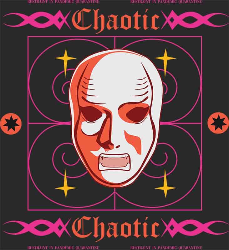 Grafika na koszulkę - Chaotic, maska, styl mroczny, psychodeliczny design