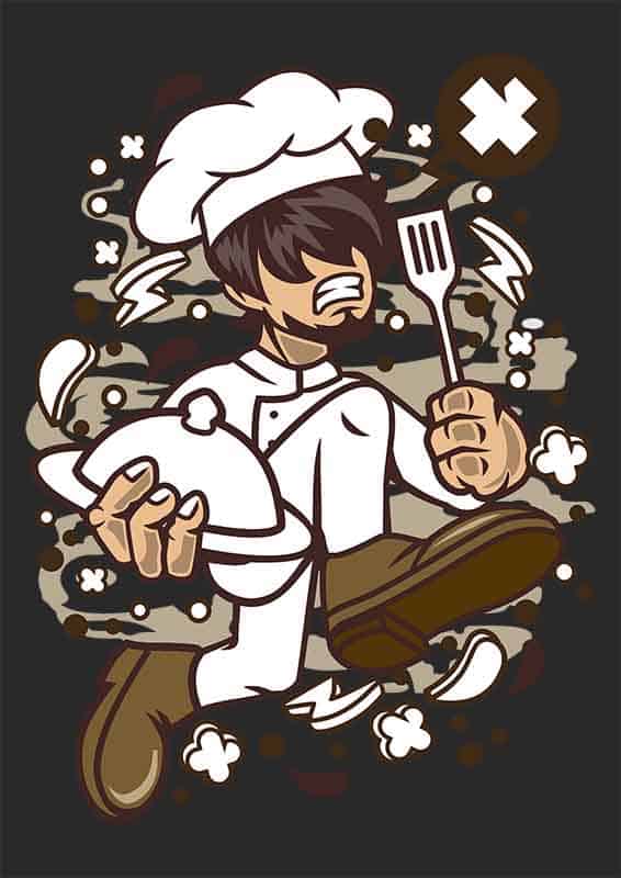 Grafika na koszulkę - Biegający Szef Kuchni, humor, dynamiczny design, kucharz