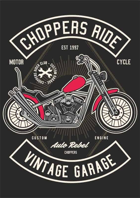 Grafika na koszulkę - Choppers Ride, styl vintage, motocykl custom, oldschool design