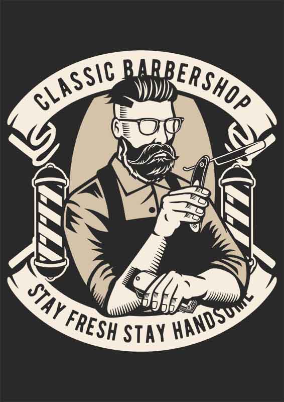 Grafika na koszulkę - Classic Barbershop, styl vintage, barber, broda i włosy