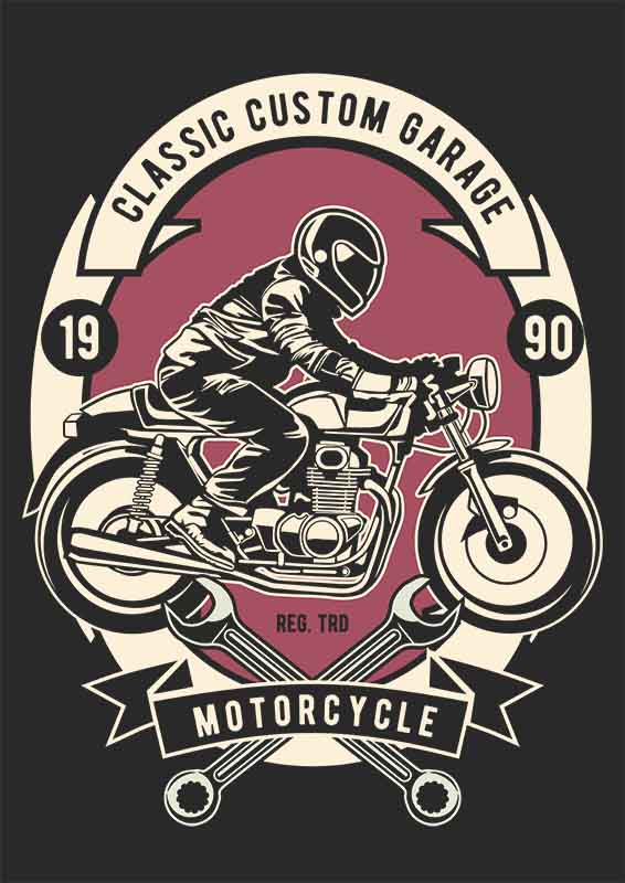 Grafika na koszulkę - Classic Custom Garage, motocykl vintage, styl retro