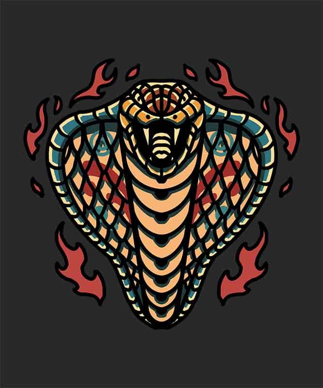 Grafika na koszulkę - Cobra and Flames, węże i płomienie, dynamiczny design
