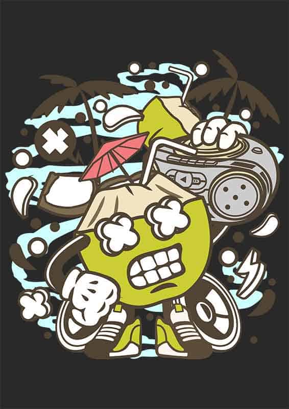 Grafika na koszulkę - Coconut Boombox, zabawny kokos, tropikalny design