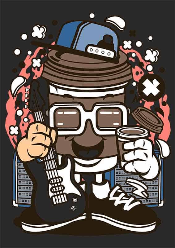 Grafika na koszulkę - Coffee Cup Rocker, kubek kawy, styl rockowy