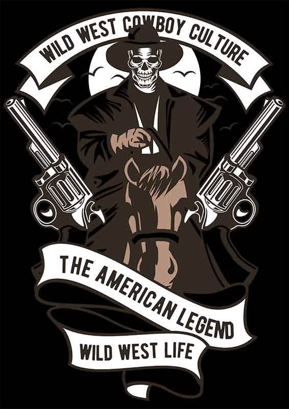 Grafika na koszulkę - Wild West Cowboy Culture, kowbojski szkielet, dziki zachód